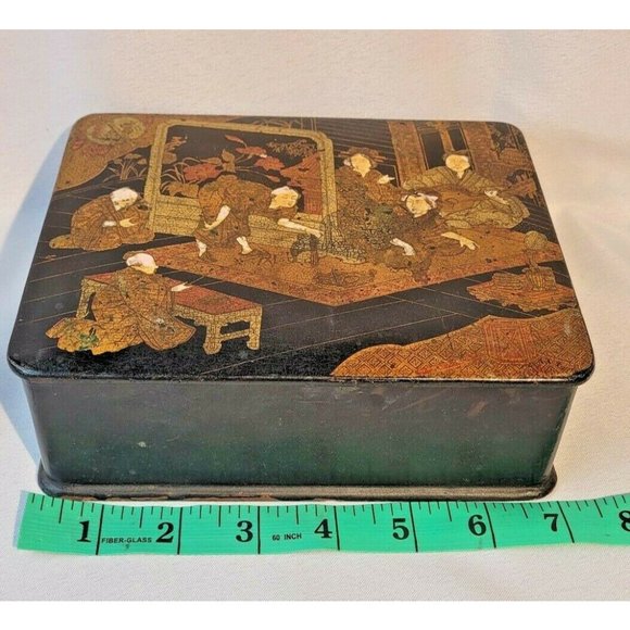 Japanese Antique Papier Mache Lacquer Painted Trinket Box Meiji Period 19th Cent - Picture 4 of 10